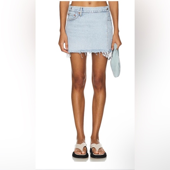 RE/DONE & PAM Mid Rise Wrap Jean Skirt Maliblue Size 27 - Picture 1 of 5
